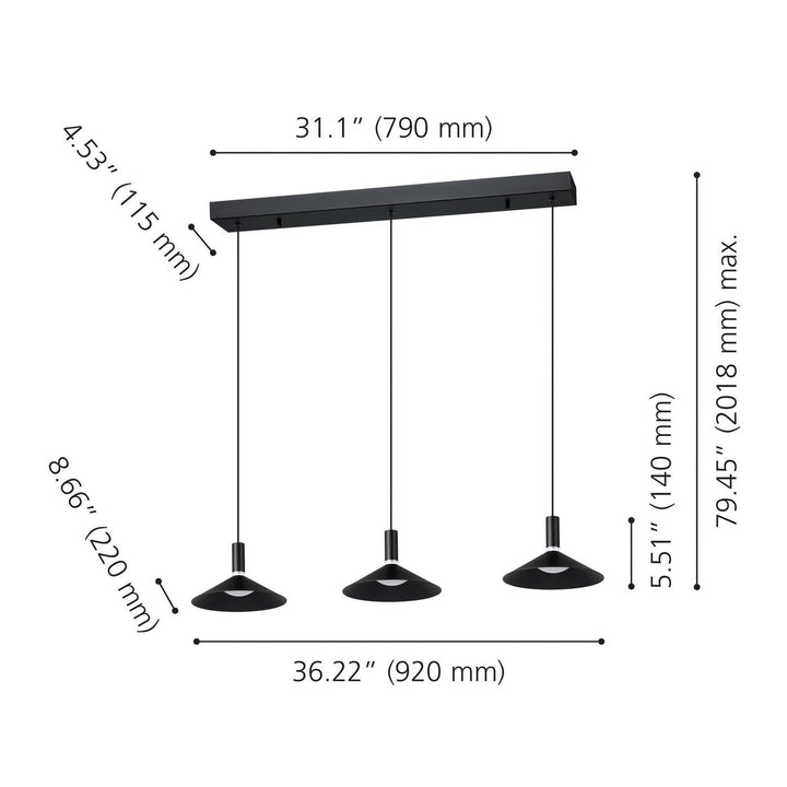 Conomavilla LED Pendant in Black Eglo Canada