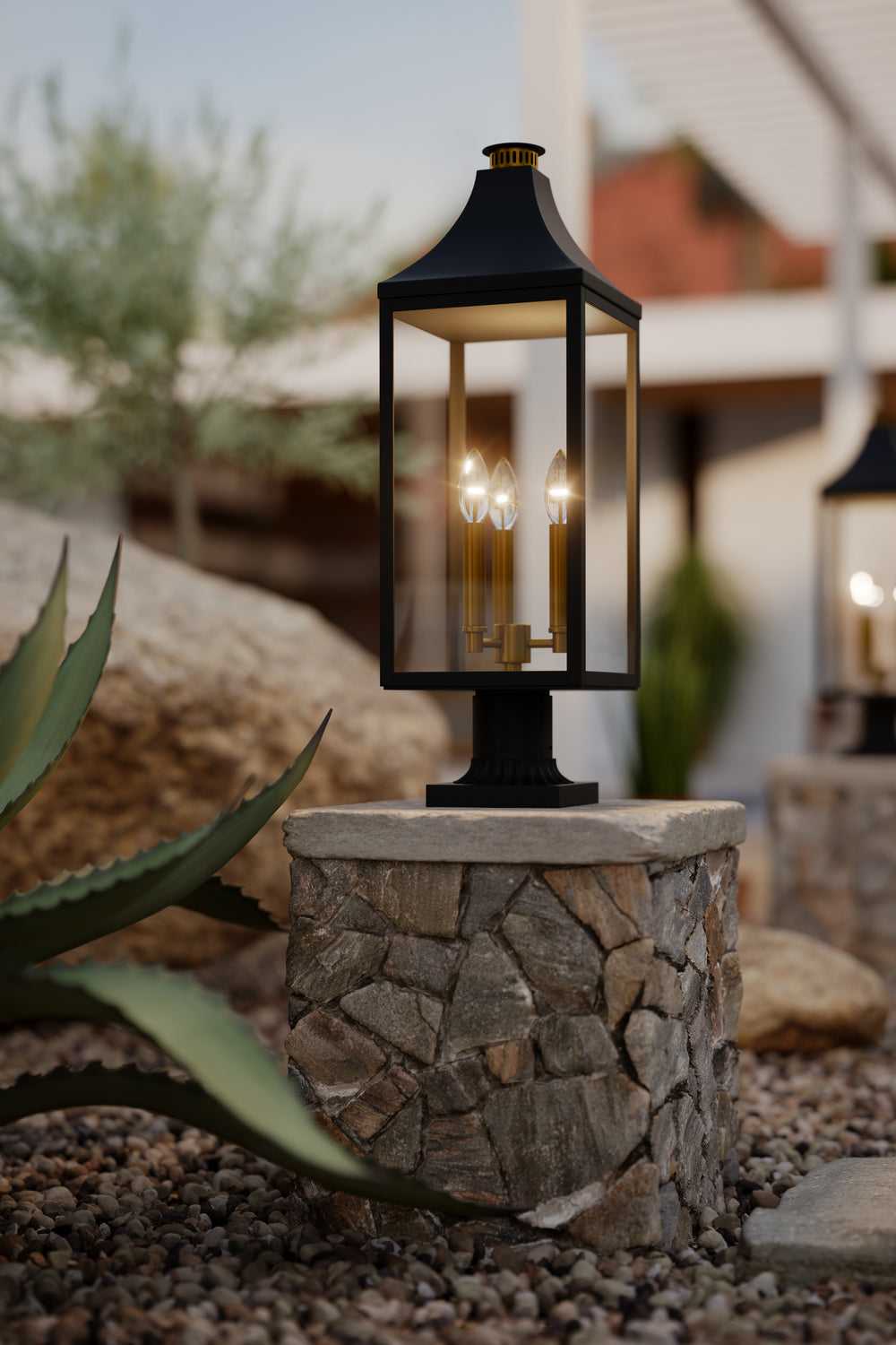 Hurstborne Three Light Outdoor Post Lantern in Dark Matte Black Minka-Lavery