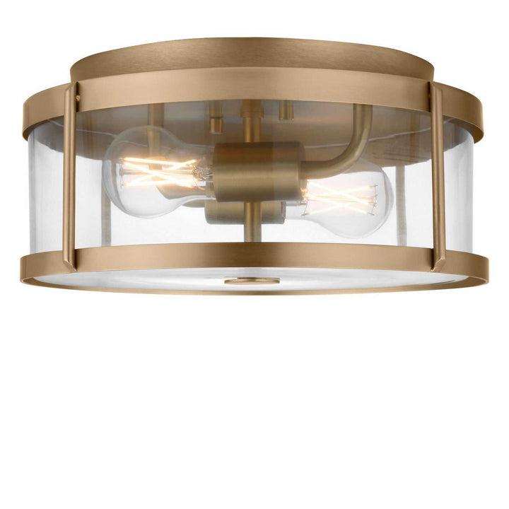 Lumra Two Light Flush Mount in Satin Brass Generation Lighting Canada