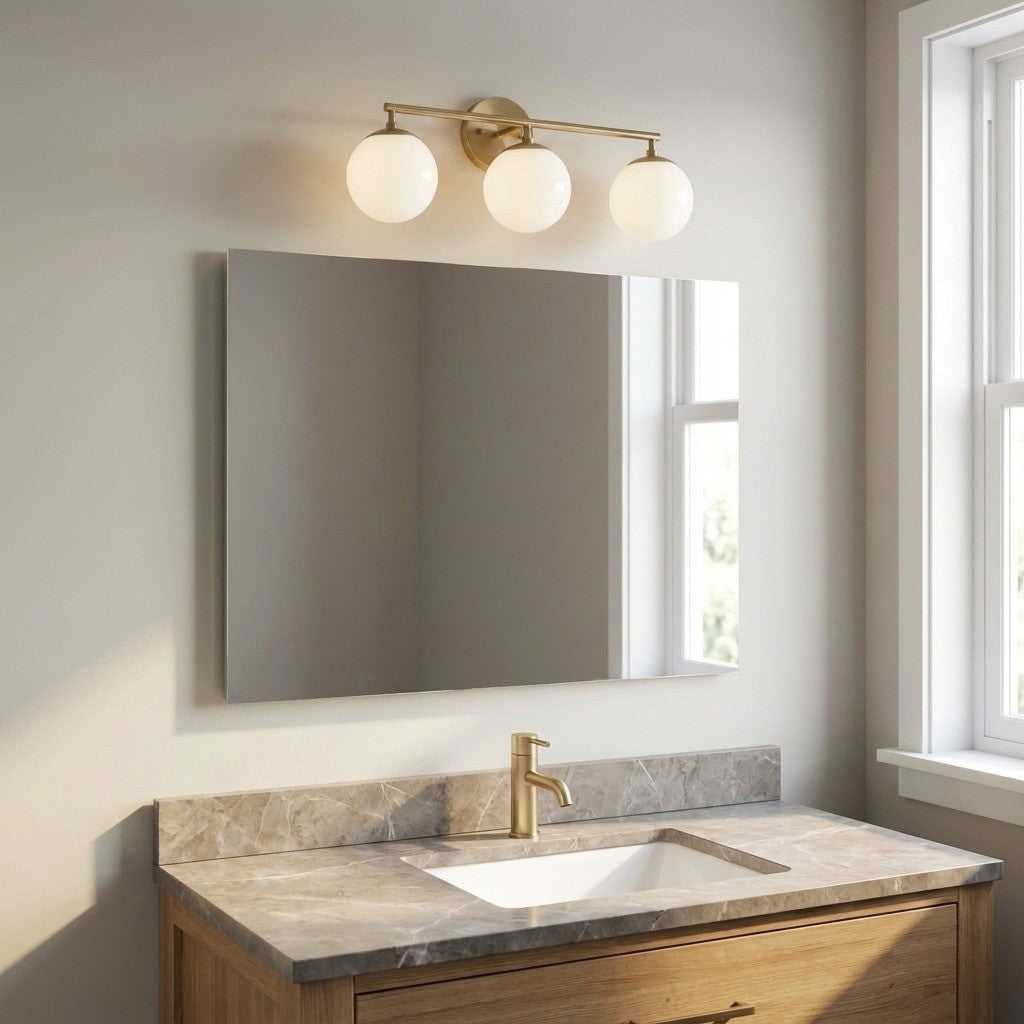 Nube Three Light Vanity in Satin Brass Generation Lighting Canada