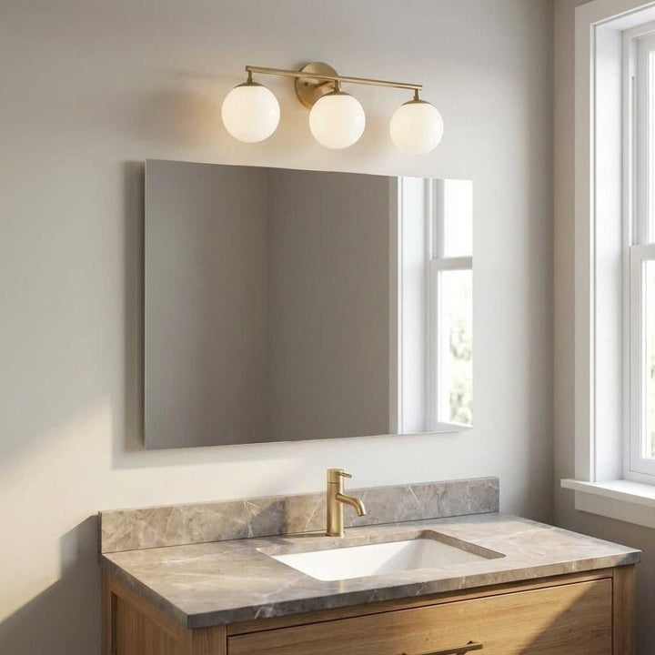 Nube Three Light Vanity in Satin Brass Generation Lighting Canada