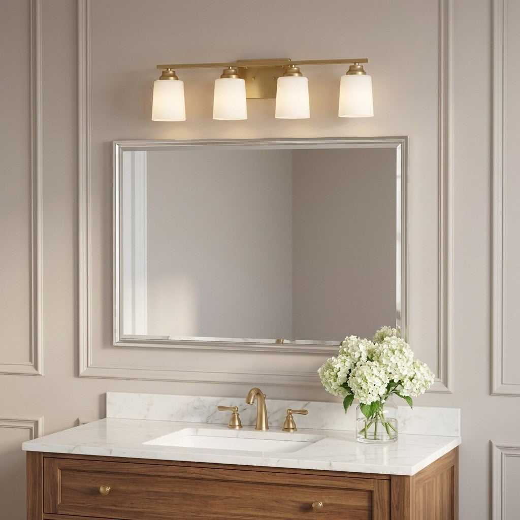 Vinton Four Light Bath in Satin Brass Generation Lighting Canada