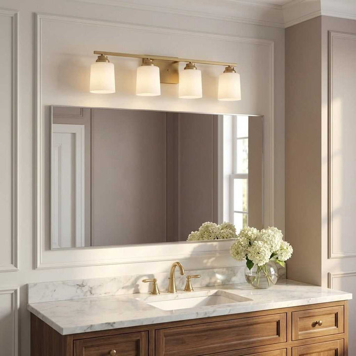 Vinton Four Light Bath in Satin Brass Generation Lighting Canada