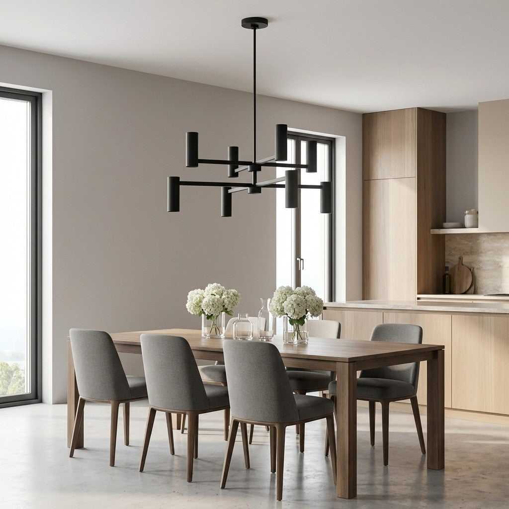 Zentro Eight Light Chandelier in Midnight Black Generation Lighting Canada