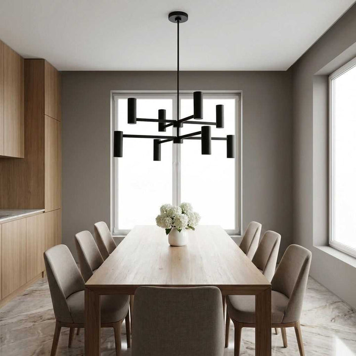 Zentro Eight Light Chandelier in Midnight Black Generation Lighting Canada