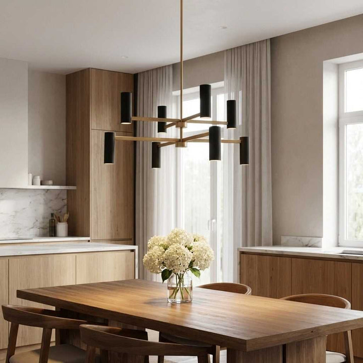 Zentro Eight Light Chandelier in Satin Brass Generation Lighting Canada