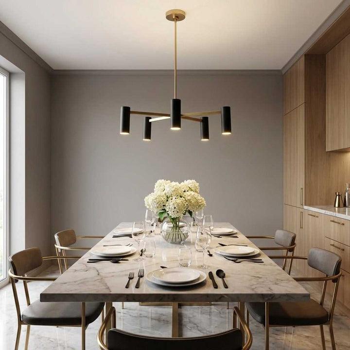 Zentro Five Light Chandelier in Satin Brass Generation Lighting Canada