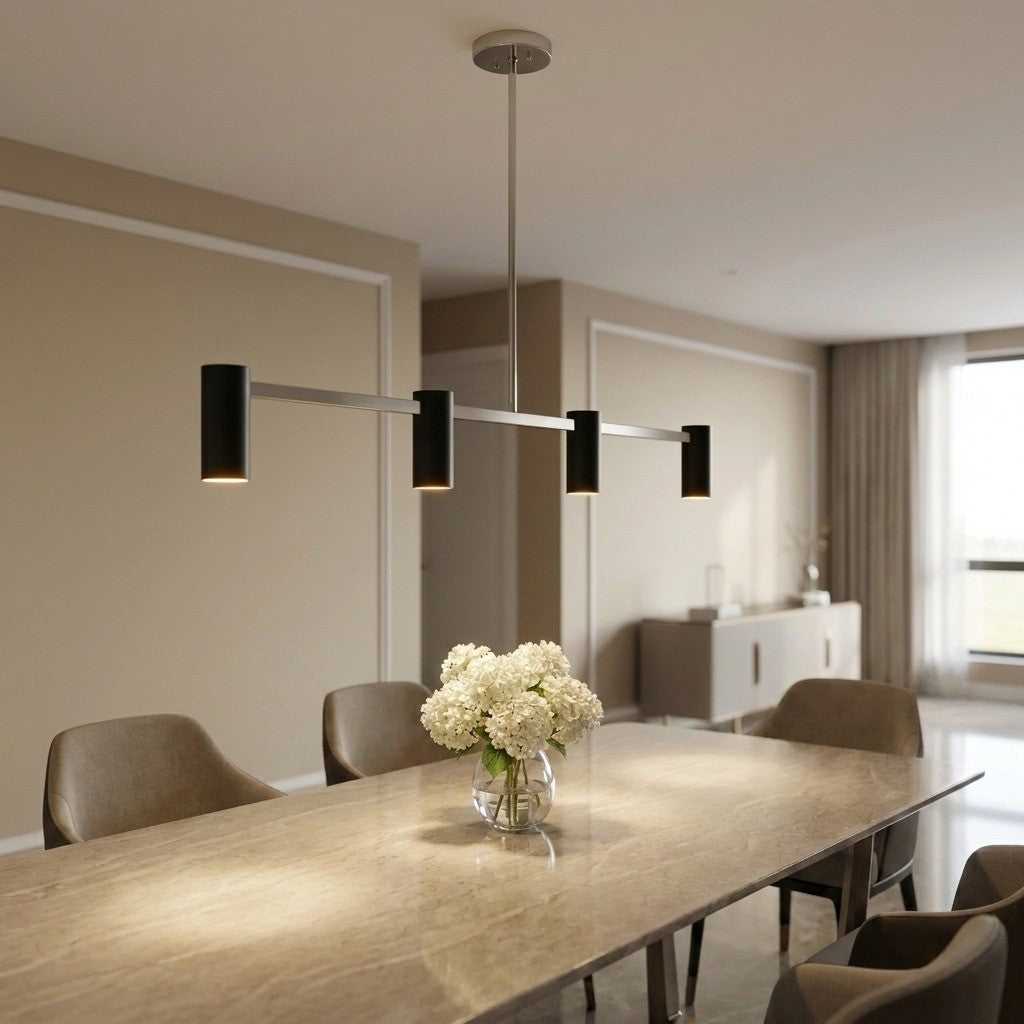 Zentro Four Light Linear Chandelier in Brushed Nickel Generation Lighting Canada