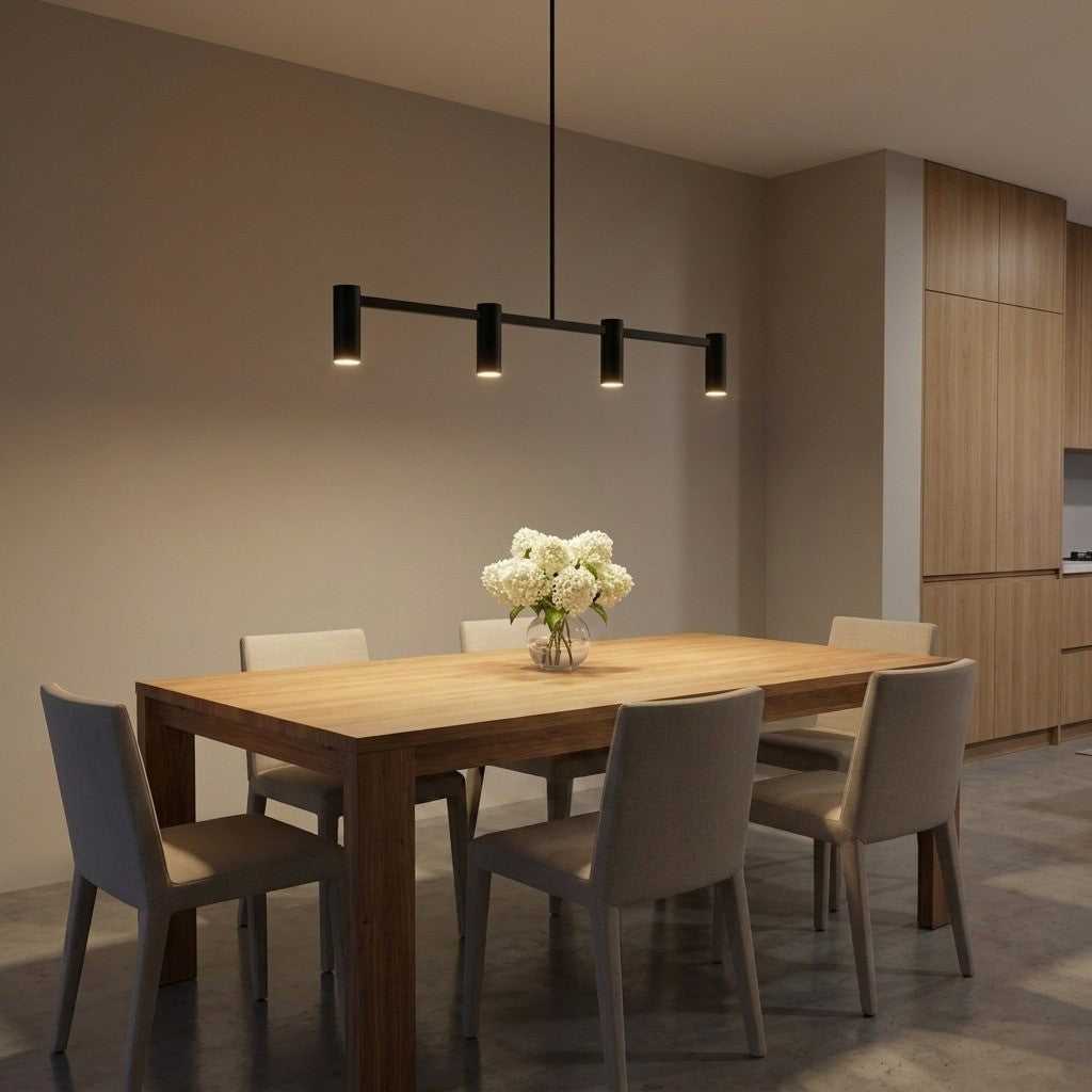 Zentro Four Light Linear Chandelier in Midnight Black Generation Lighting Canada