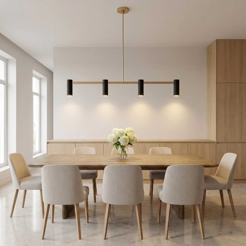 Zentro Four Light Linear Chandelier in Satin Brass Generation Lighting Canada