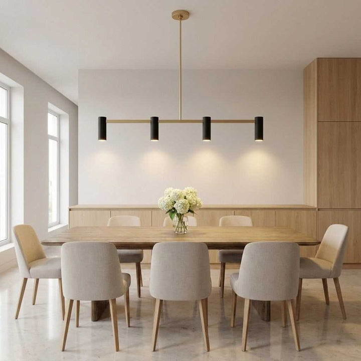 Zentro Four Light Linear Chandelier in Satin Brass Generation Lighting Canada