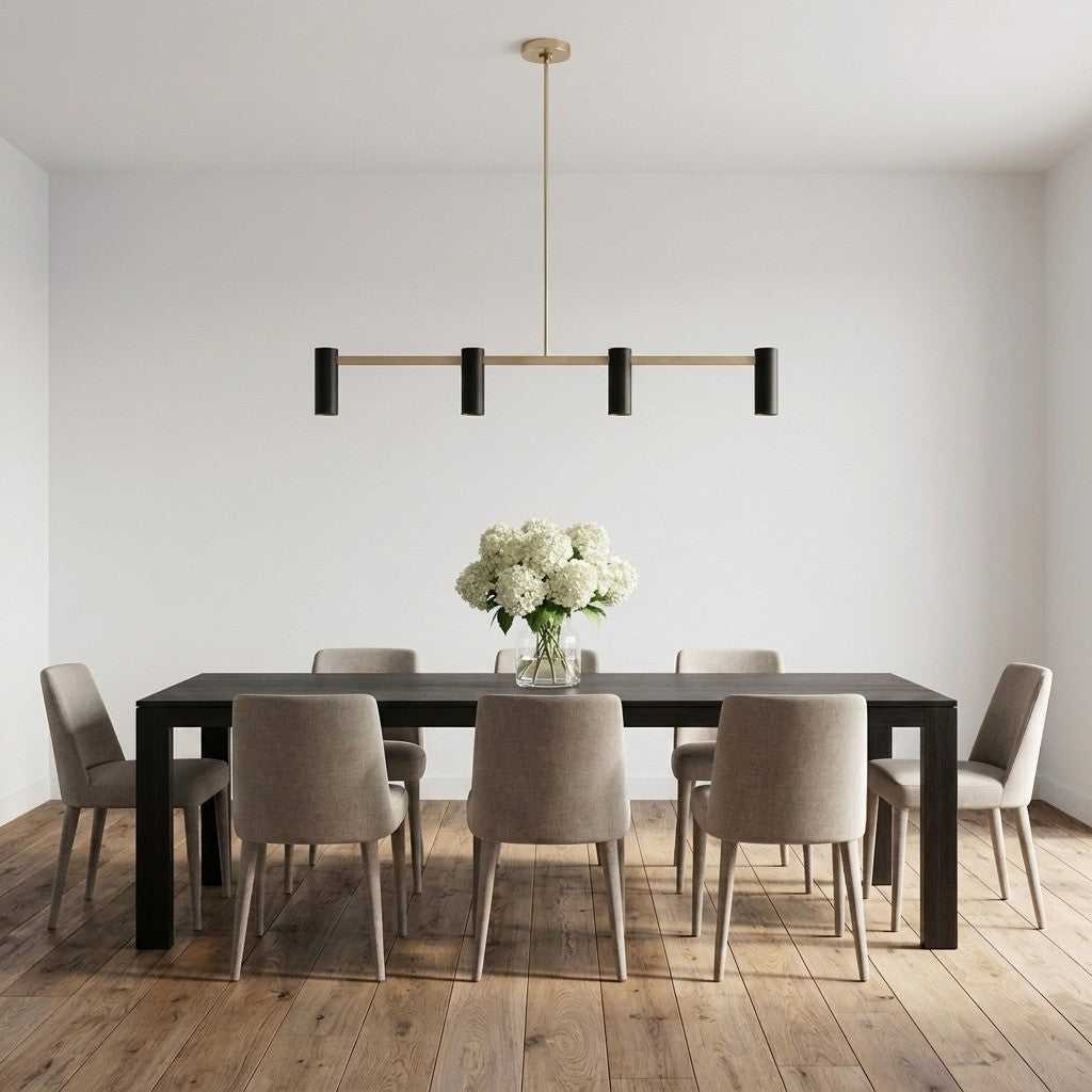 Zentro Four Light Linear Chandelier in Satin Brass Generation Lighting Canada