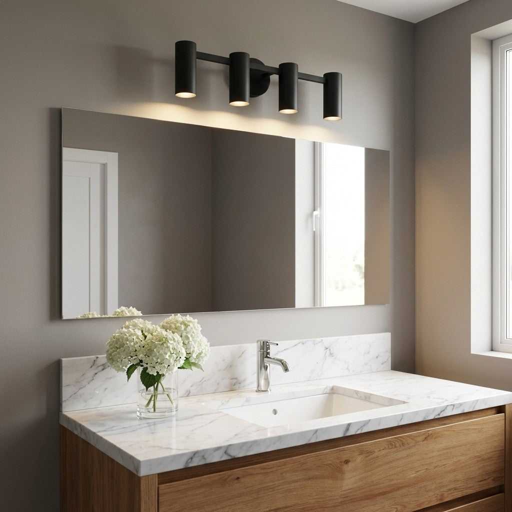 Zentro Four Light Vanity in Midnight Black Generation Lighting Canada