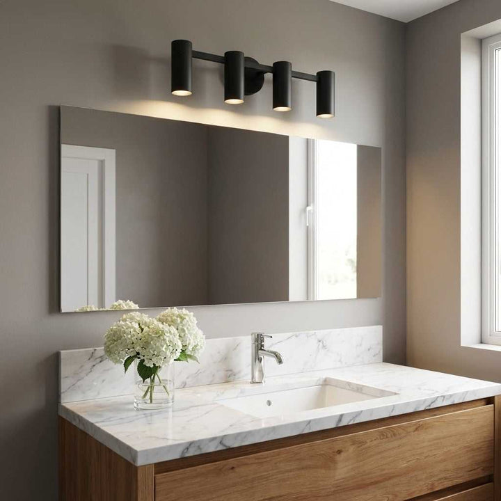 Zentro Four Light Vanity in Midnight Black Generation Lighting Canada
