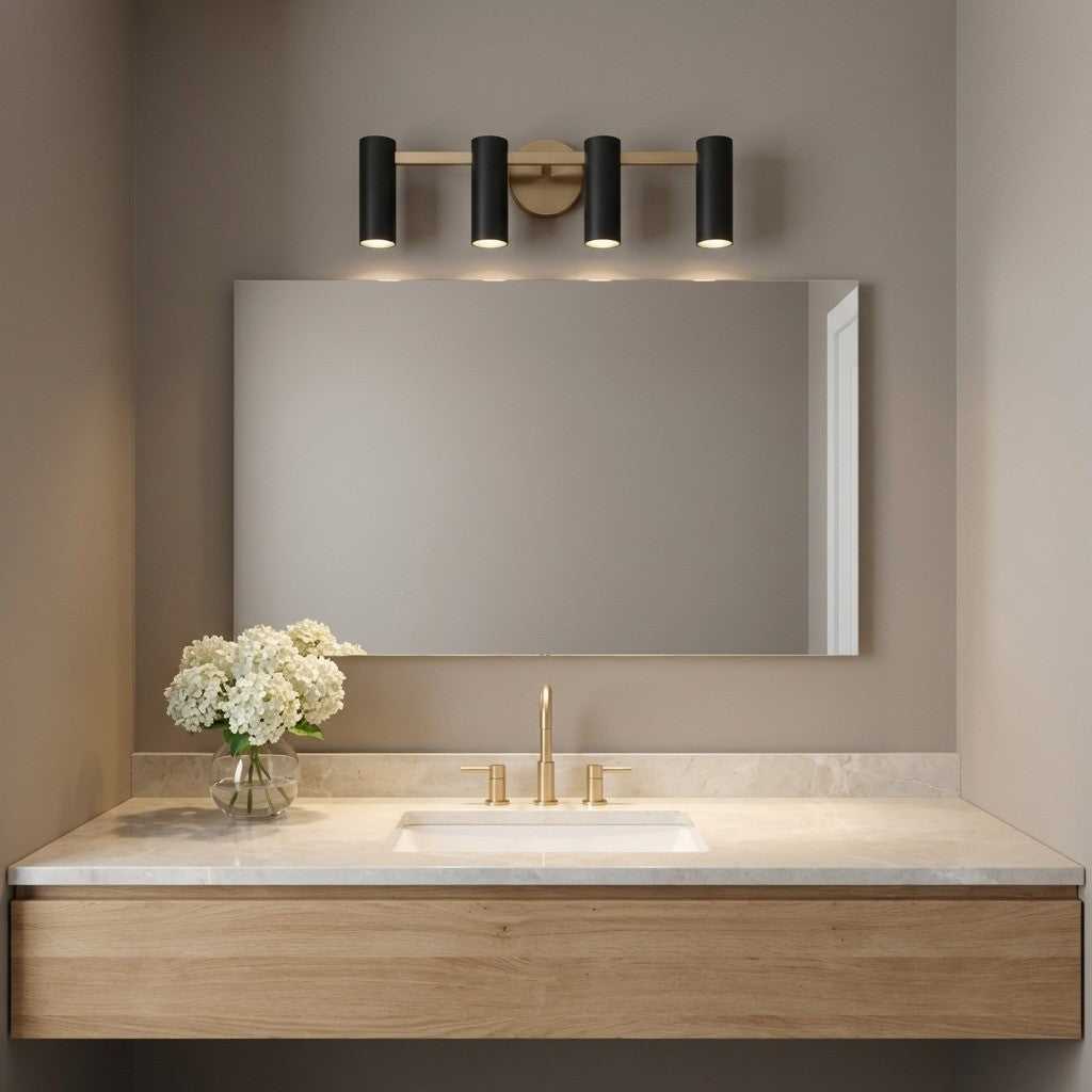 Zentro Four Light Vanity in Satin Brass Generation Lighting Canada
