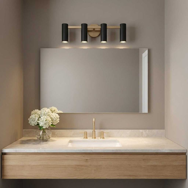 Zentro Four Light Vanity in Satin Brass Generation Lighting Canada