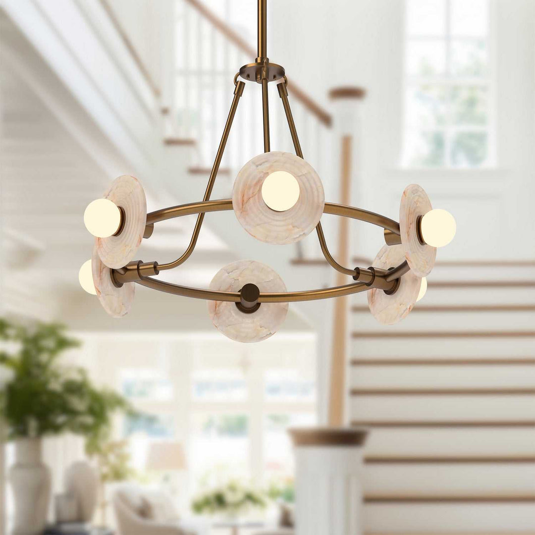 Dahlia LED Chandelier in Vintage Brass/Alabaster Alora Canada