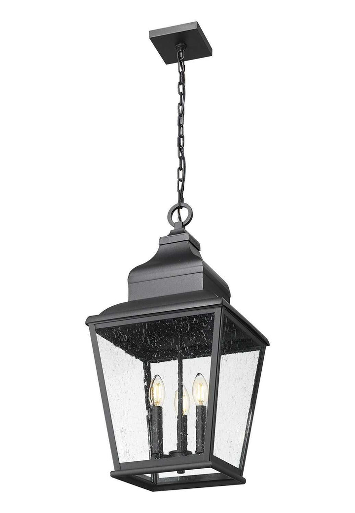 Raphael Three Light Outdoor Chain Mount Ceiling Fixture in Sand Black Z-Lite Canada