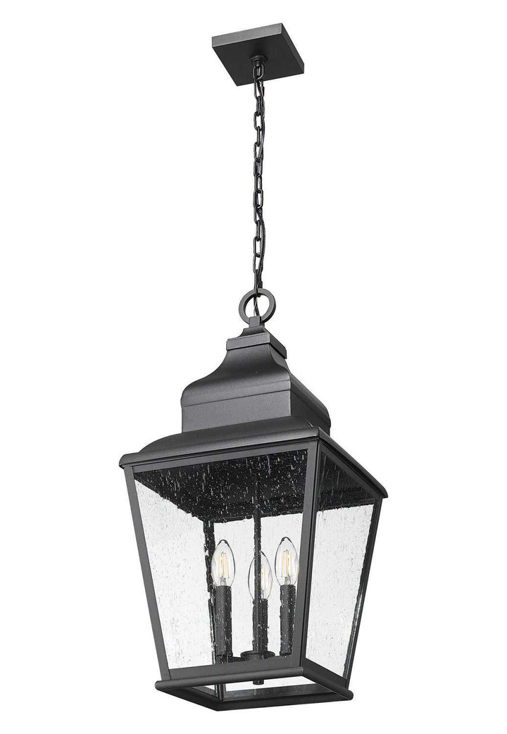 Raphael Three Light Outdoor Chain Mount Ceiling Fixture in Sand Black Z-Lite Canada