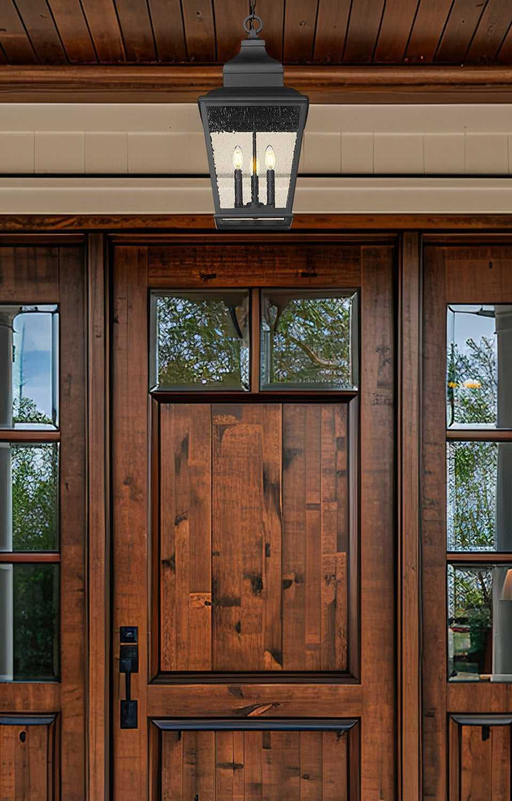 Raphael Three Light Outdoor Chain Mount Ceiling Fixture in Sand Black Z-Lite Canada