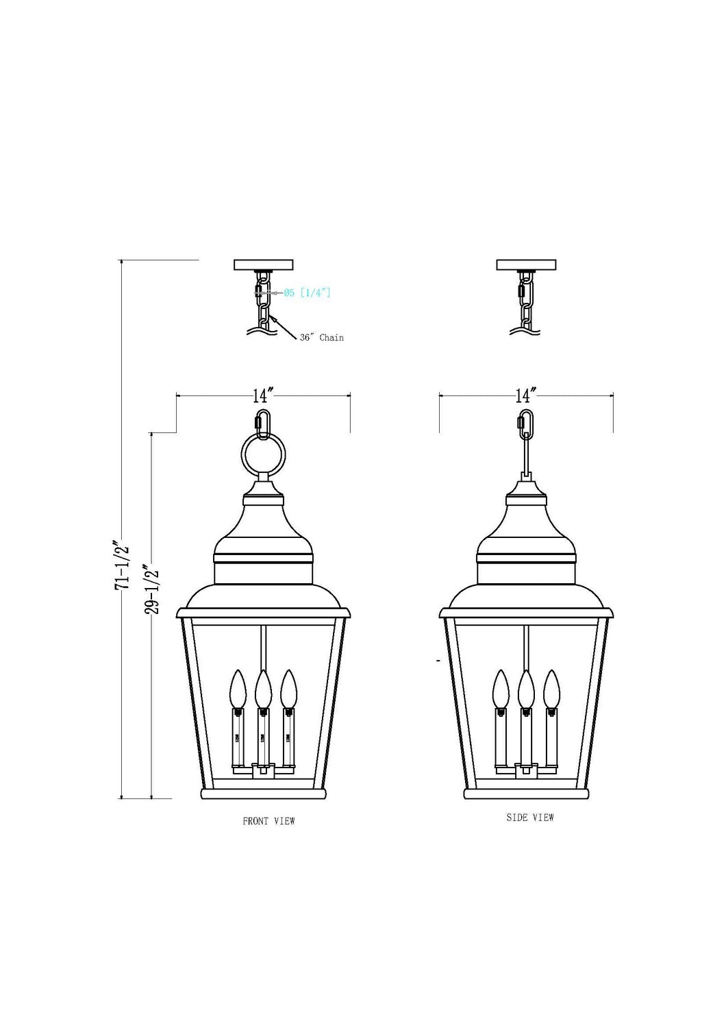 Raphael Four Light Outdoor Chain Mount Ceiling Fixture in Sand Black Z-Lite Canada