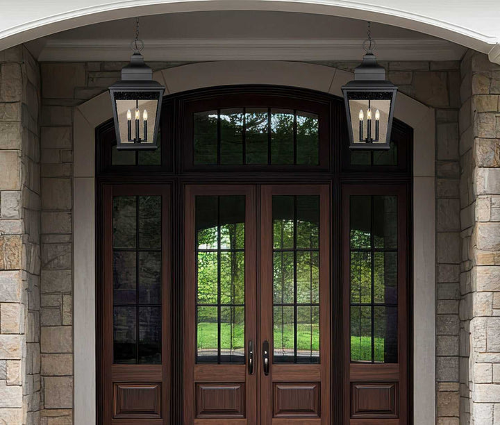 Raphael Four Light Outdoor Chain Mount Ceiling Fixture in Sand Black Z-Lite Canada