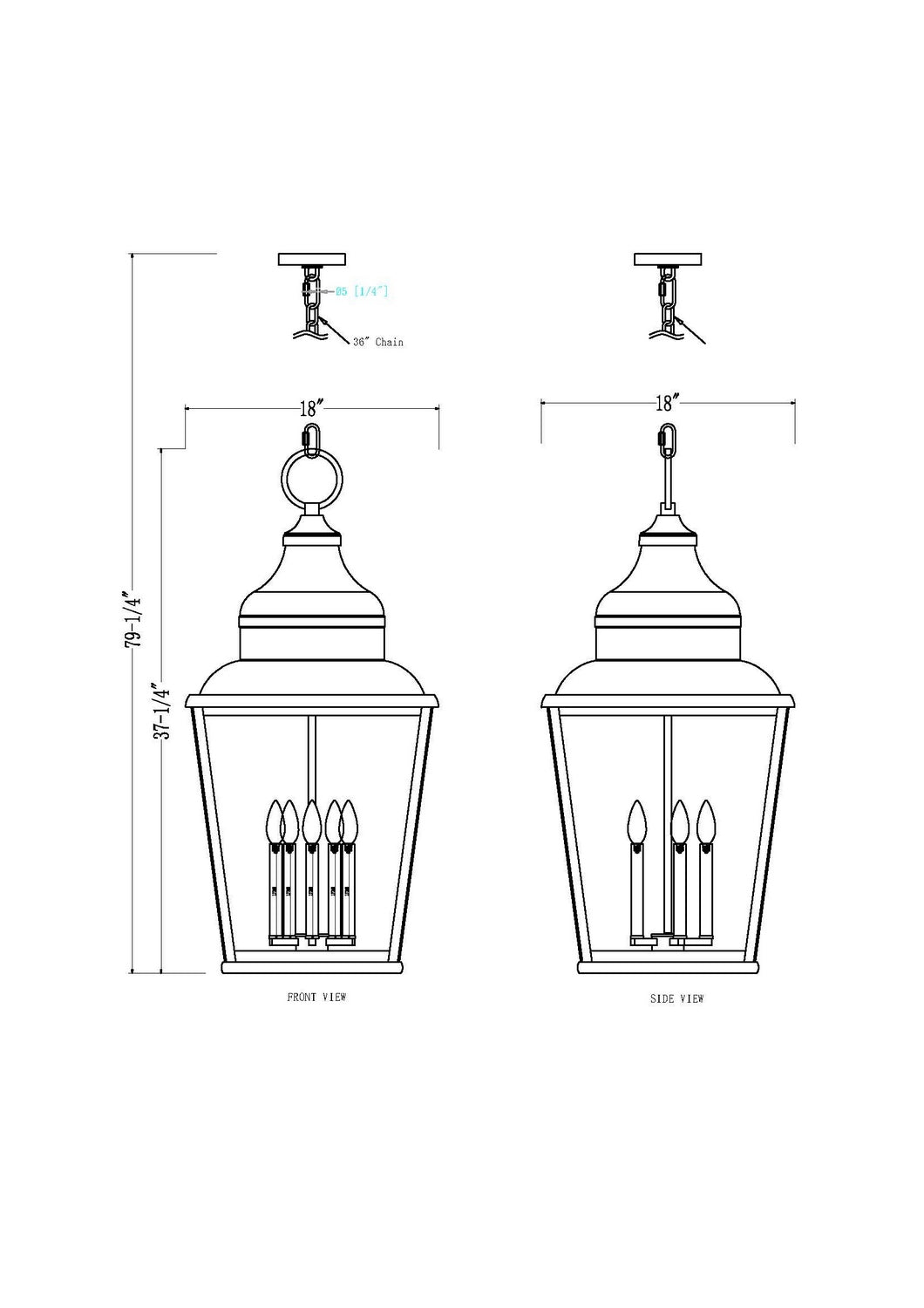 Raphael Five Light Outdoor Chain Mount Ceiling Fixture in Sand Black Z-Lite Canada