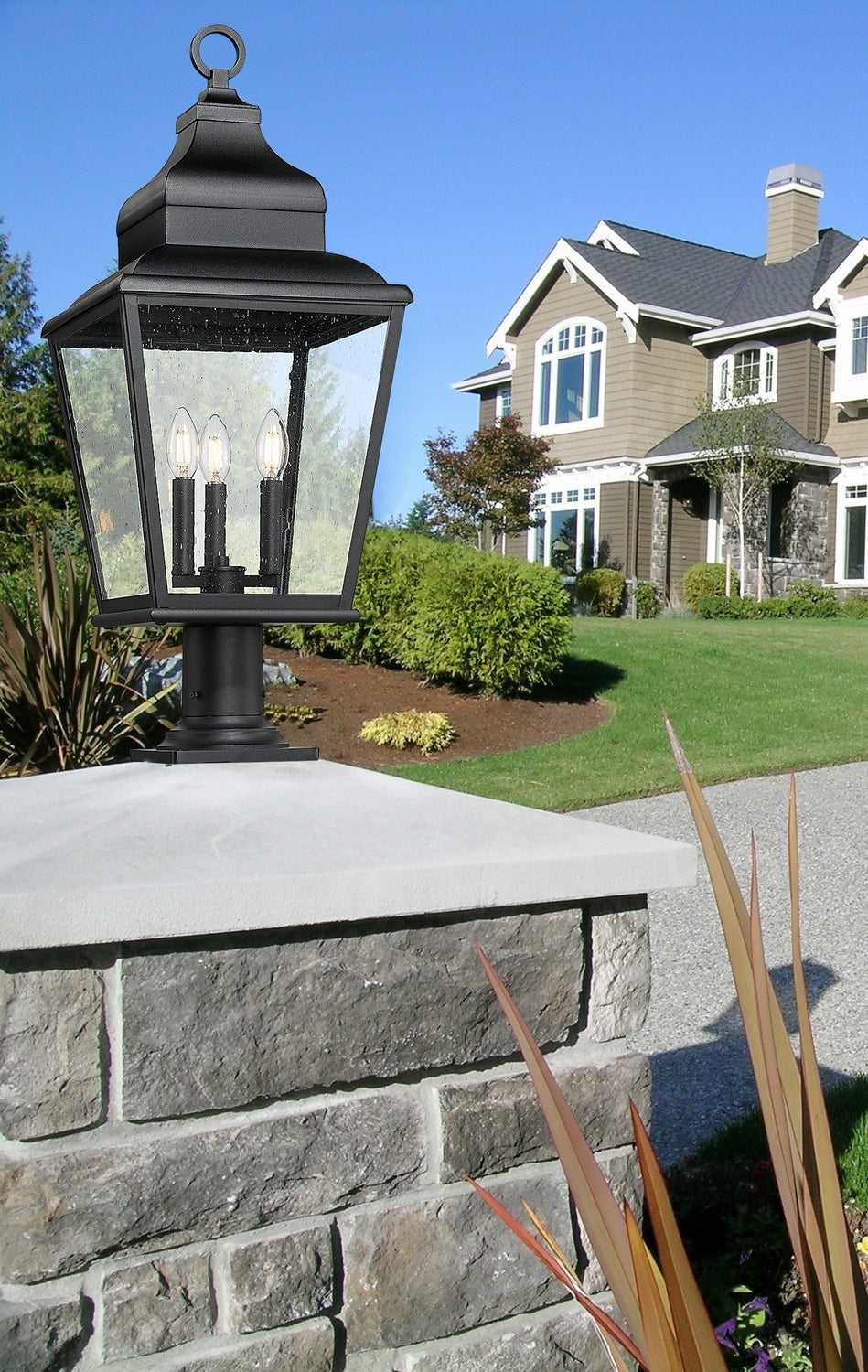 Raphael Three Light Outdoor Pier Mount in Sand Black Z-Lite Canada