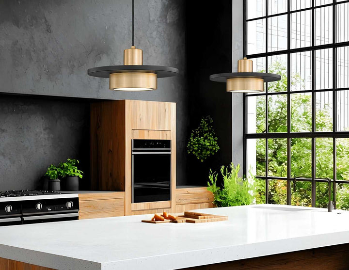 Ludo LED Pendant in Matte Black + Modern Gold Z-Lite Canada