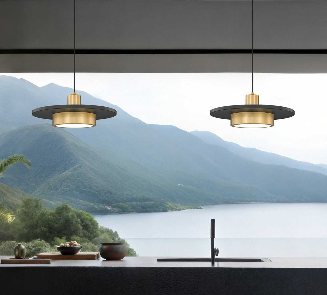 Ludo LED Pendant in Matte Black + Modern Gold Z-Lite Canada