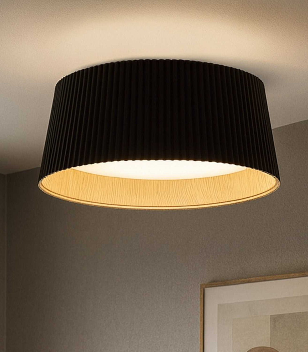 Mira LED Flush Mount in Matte Black & Faux Wood Canarm Canada