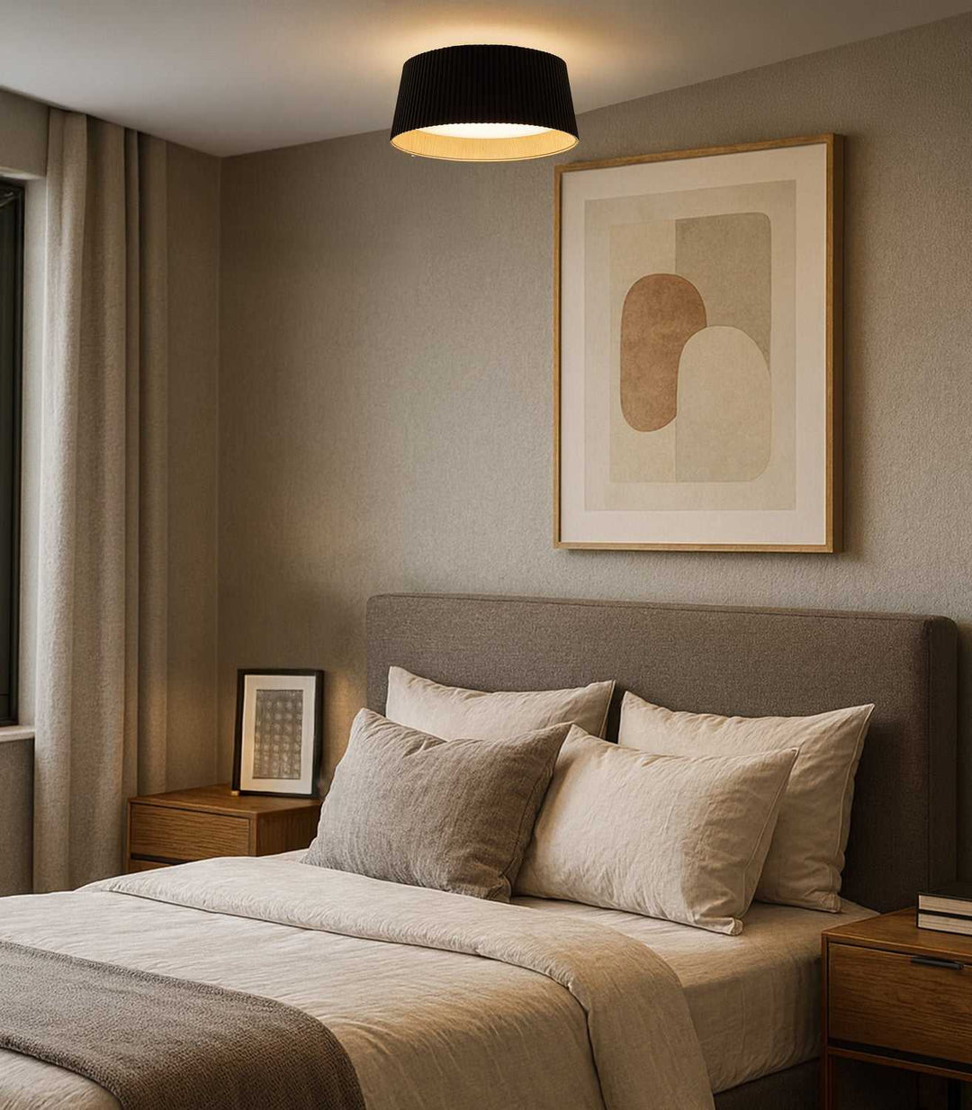 Mira LED Flush Mount in Matte Black & Faux Wood Canarm Canada