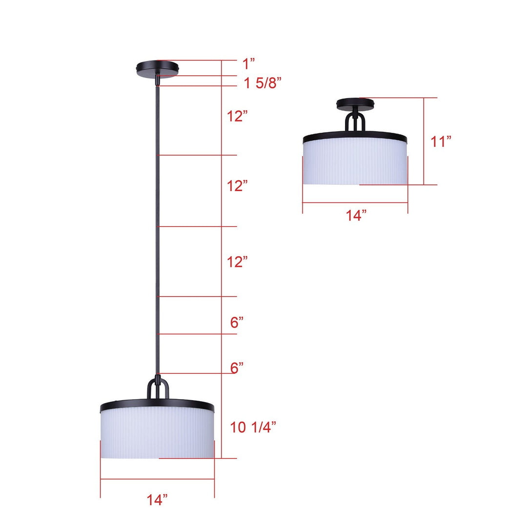 Kinslea Three Light Dual Mount Pendant in Matte Black Canarm Canada