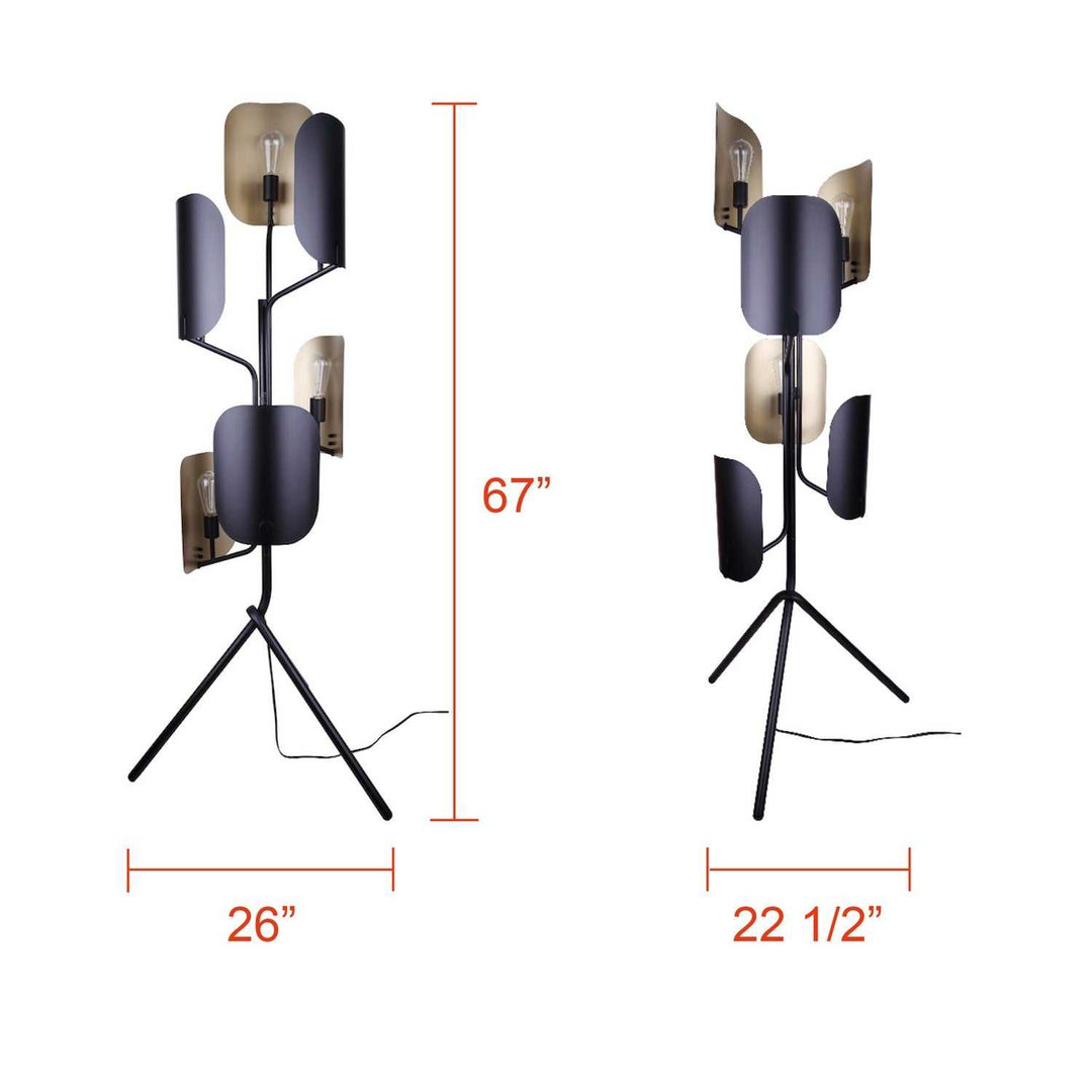 Zyric Six Light Floor Lamp in Matte Black & Painted Gold Canarm Canada