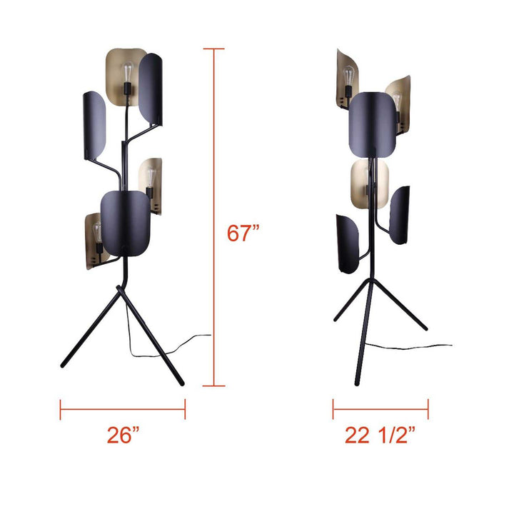 Zyric Six Light Floor Lamp in Matte Black & Painted Gold Canarm Canada