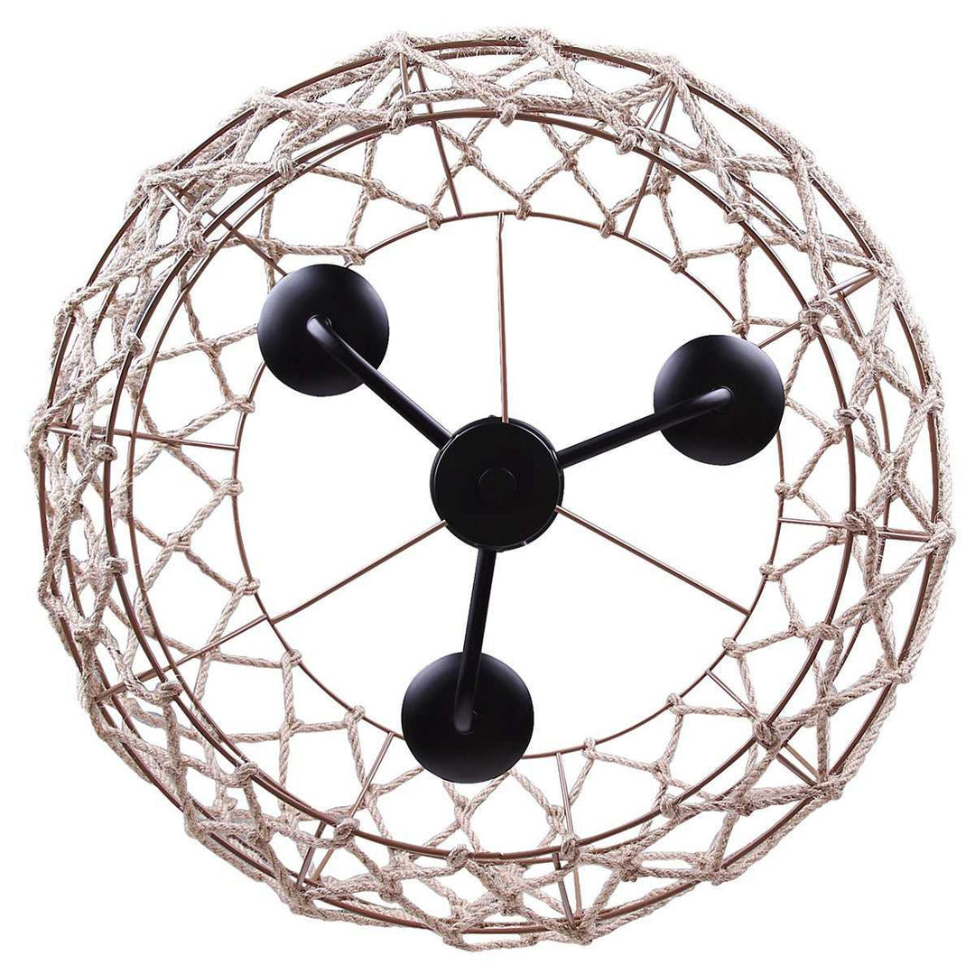 Hora-Marron Three Light Pendant in Matte Black + Rope Canarm Canada