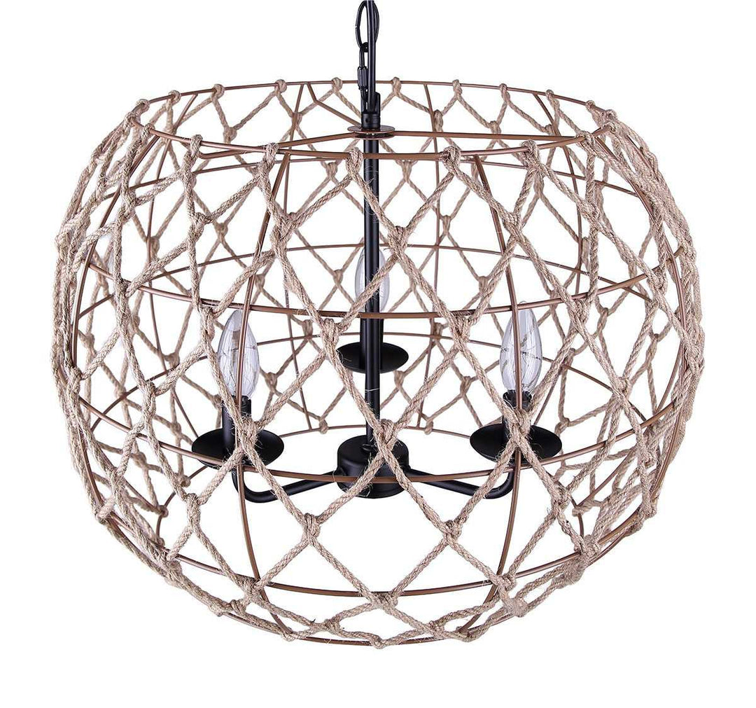 Hora-Marron Three Light Pendant in Matte Black + Rope Canarm Canada