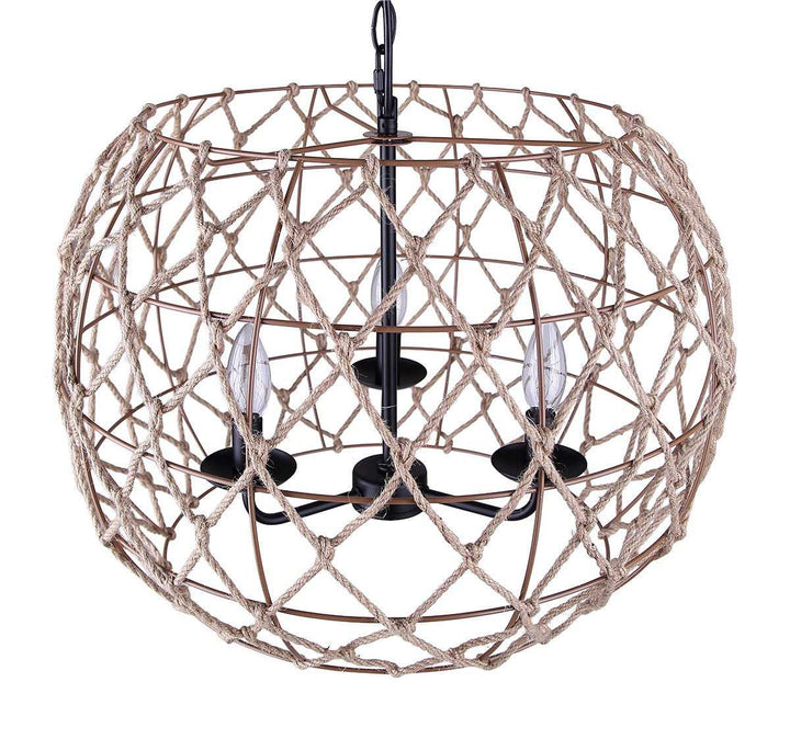 Hora-Marron Three Light Pendant in Matte Black + Rope Canarm Canada
