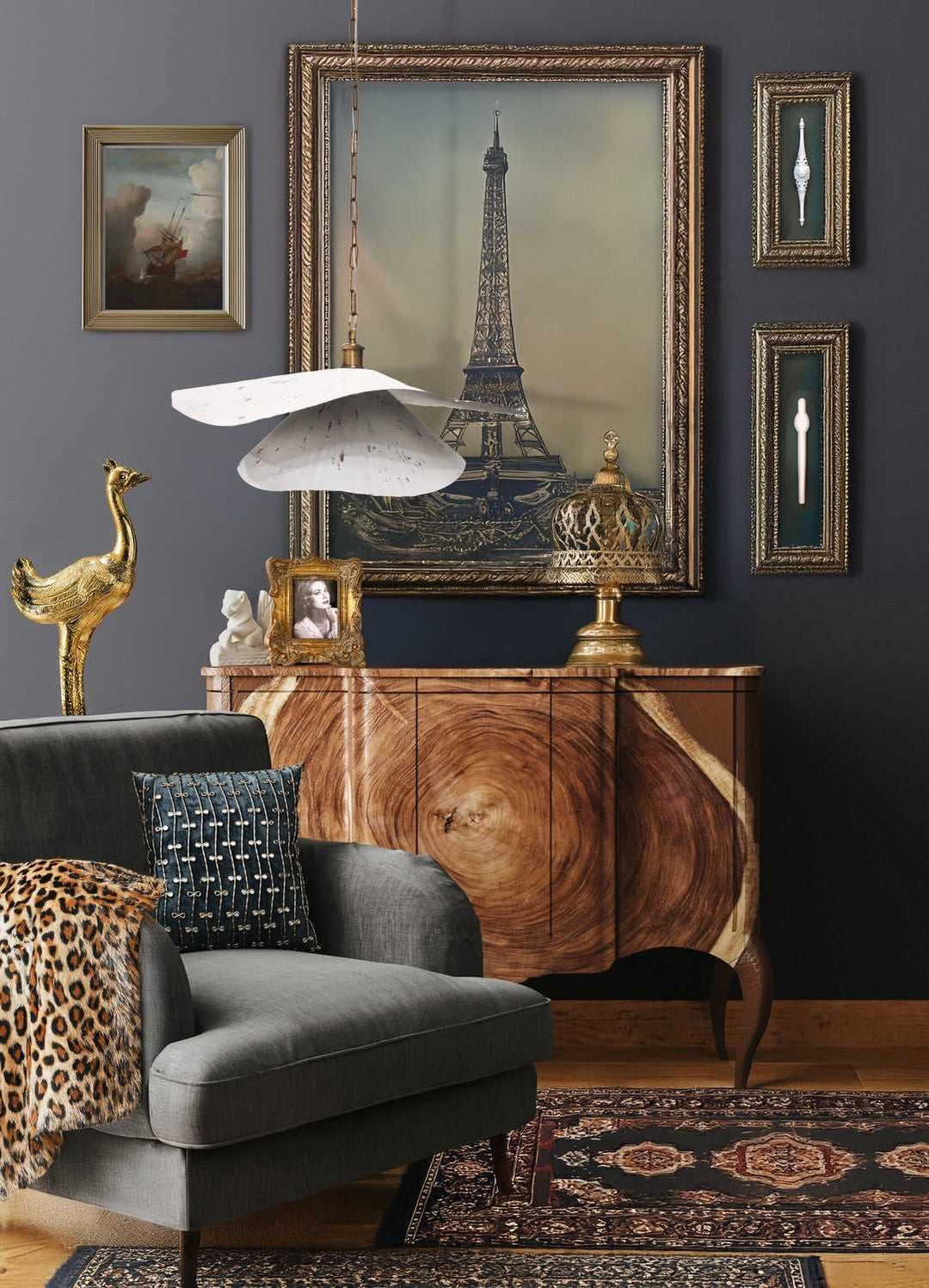Ravi One Light Pendant in White Distress & Antique Brass Canarm Canada