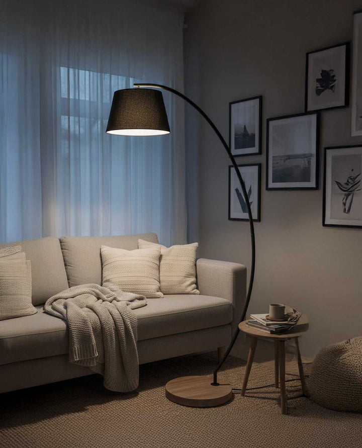 Elan One Light Floor Lamp in Matte Black & Real Wood Canarm Canada