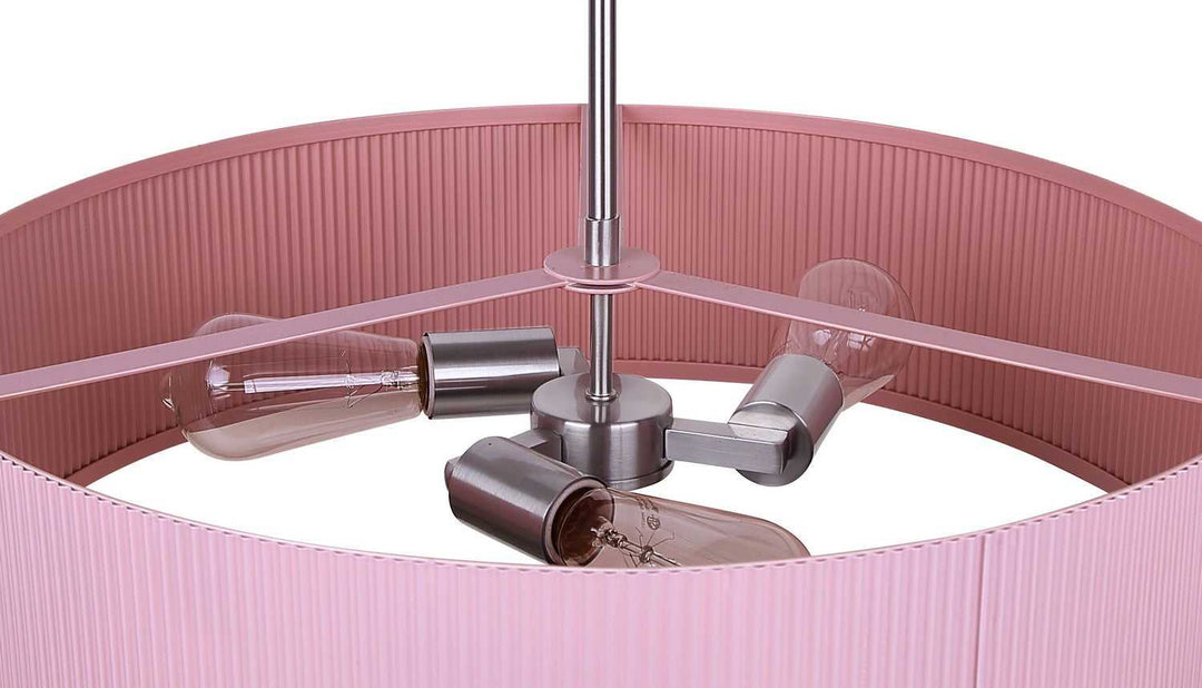 Evienne Three Light Chandelier in Brushed Nickel And Pink Canarm Canada