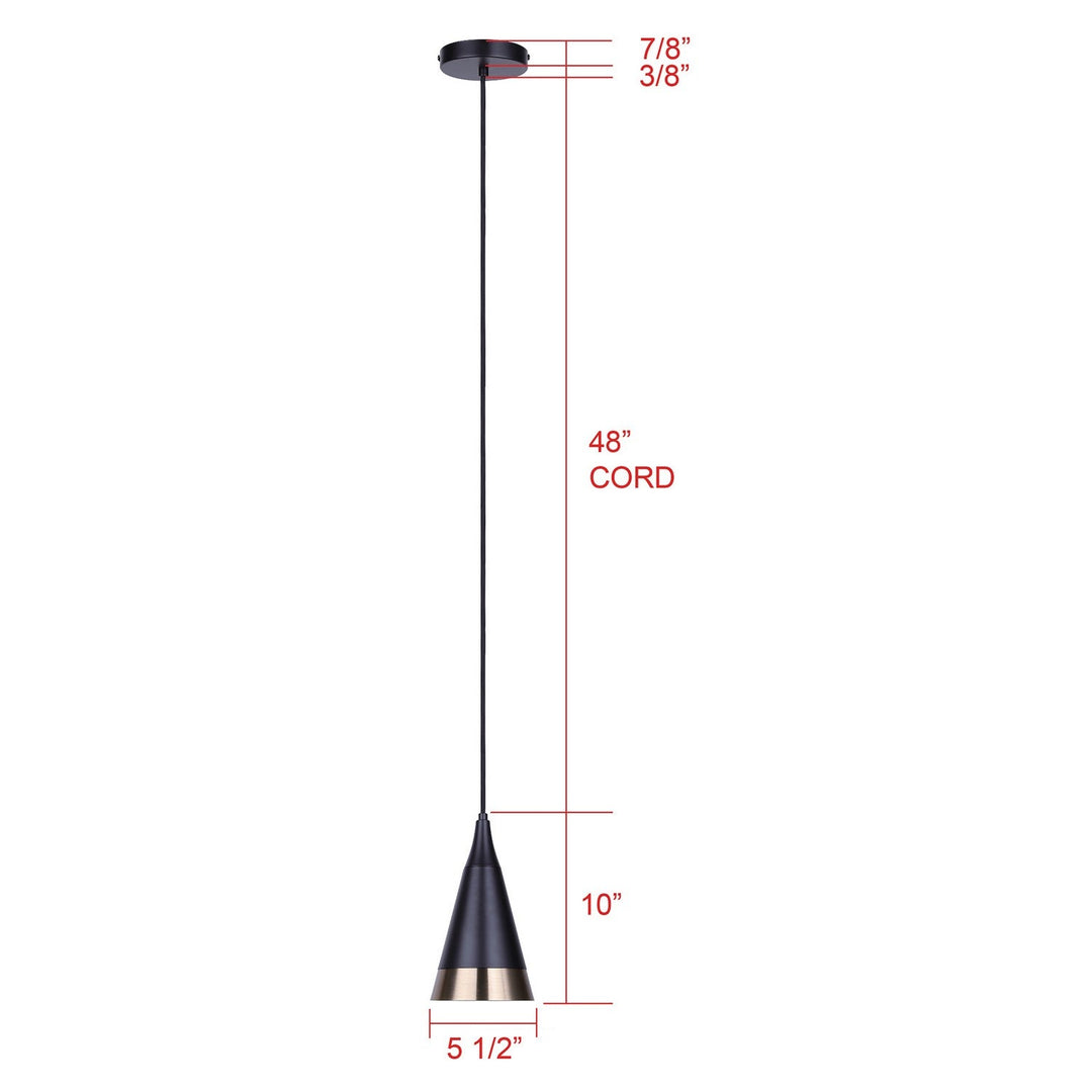 Noire One Light Pendant in Matte Black + Gold Canarm Canada