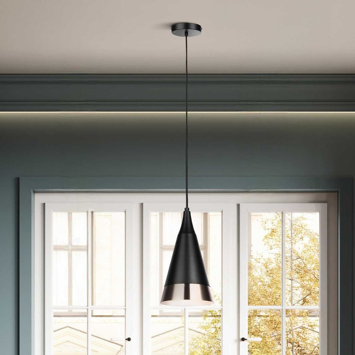 Noire One Light Pendant in Matte Black + Gold Canarm Canada