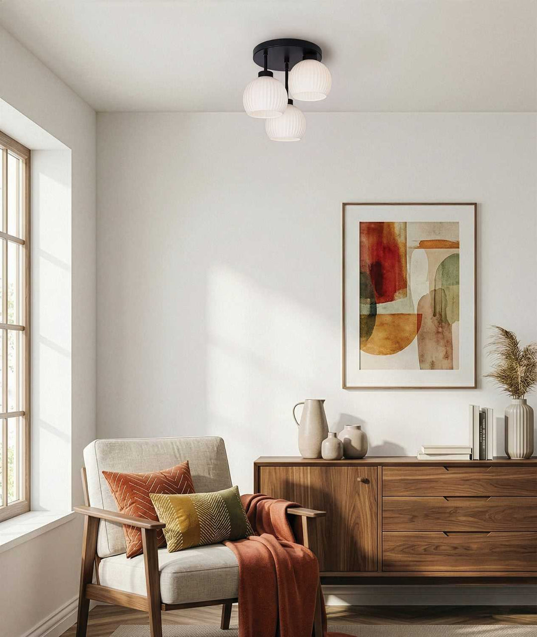 Nella Three Light Semi-Flush Mount in Matte Black Canarm Canada