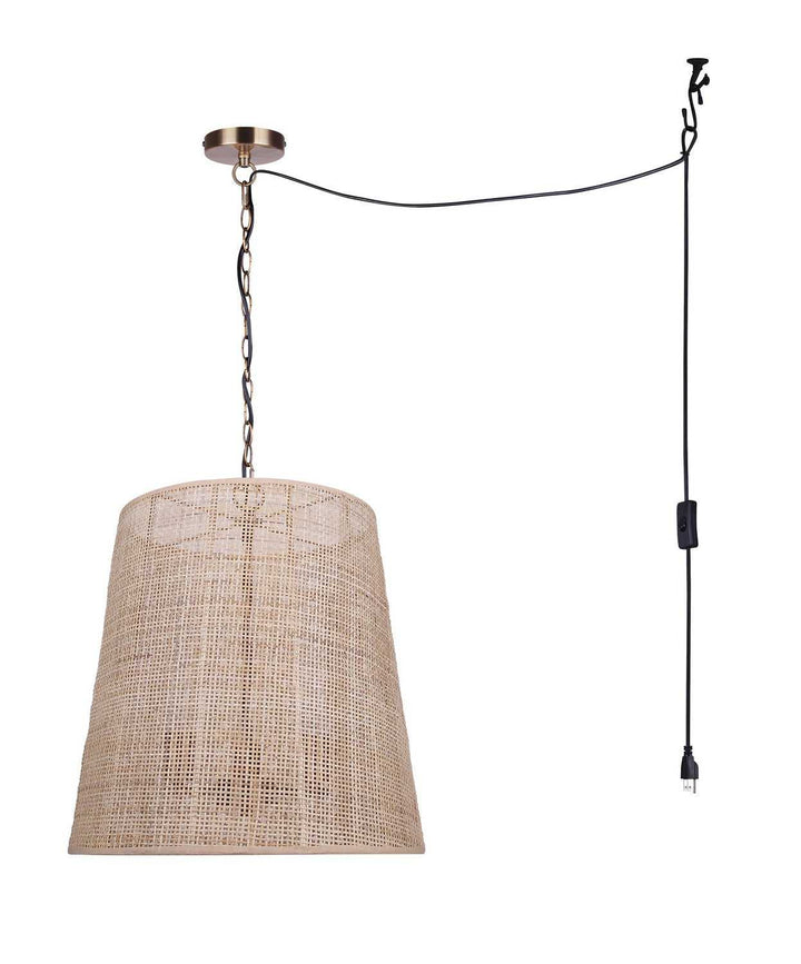 Manille Three Light Pendant in Gold + Natural Rattan Canarm Canada