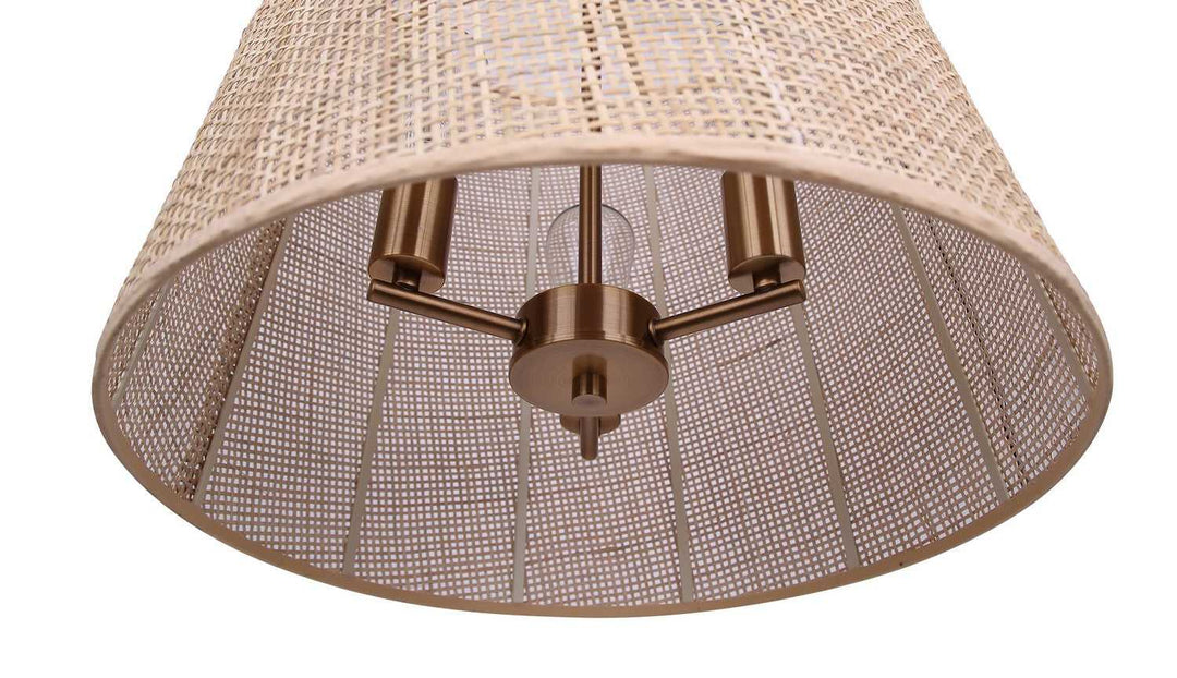 Manille Three Light Pendant in Gold + Natural Rattan Canarm Canada