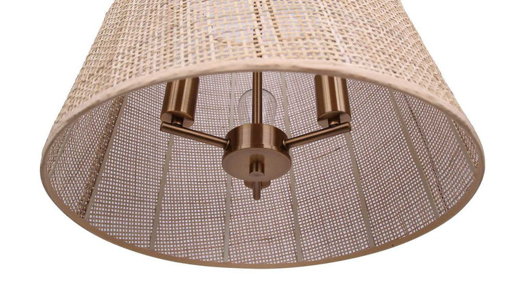 Manille Three Light Pendant in Gold + Natural Rattan Canarm Canada