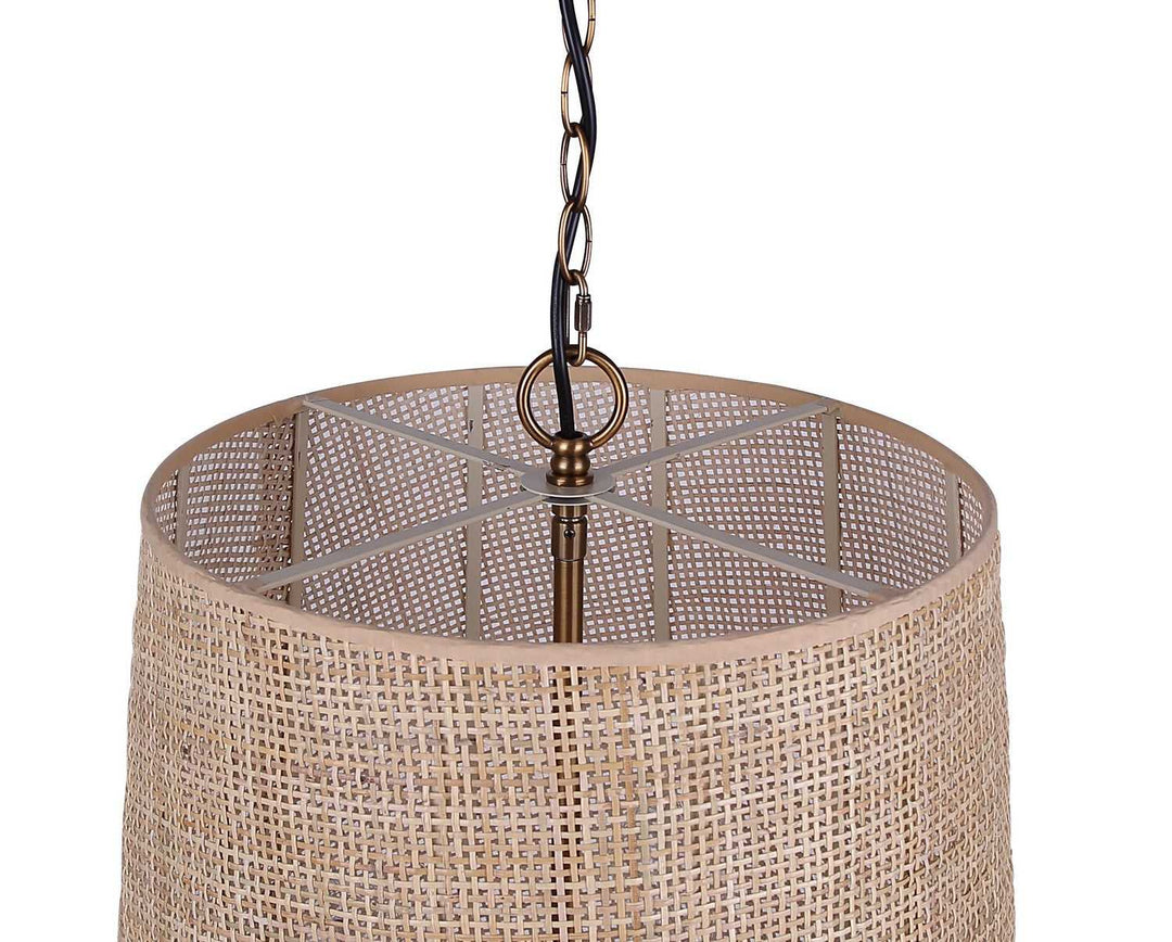 Manille Three Light Pendant in Gold + Natural Rattan Canarm Canada