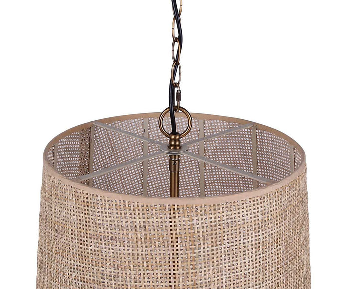 Manille Three Light Pendant in Gold + Natural Rattan Canarm Canada