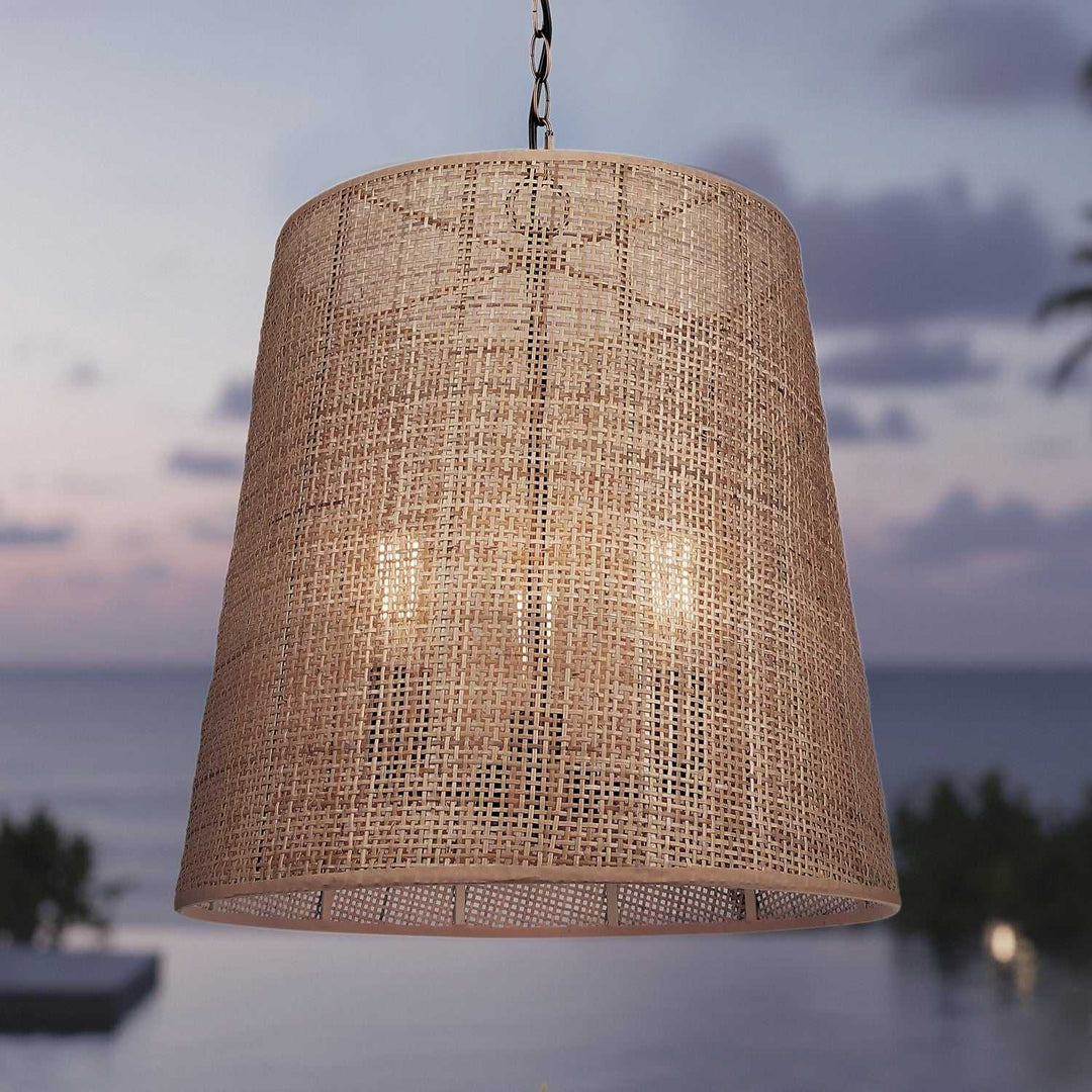 Manille Three Light Pendant in Gold + Natural Rattan Canarm Canada